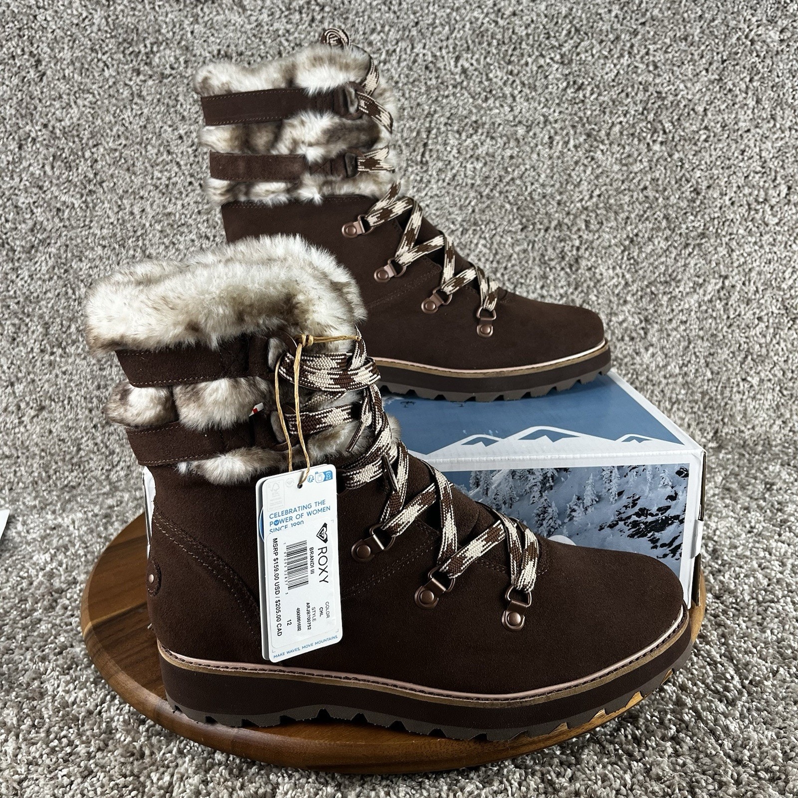 Roxy Alpine Collection Brandi Iil Suede Faux Fur Snow Women Size 12 Boots Brown